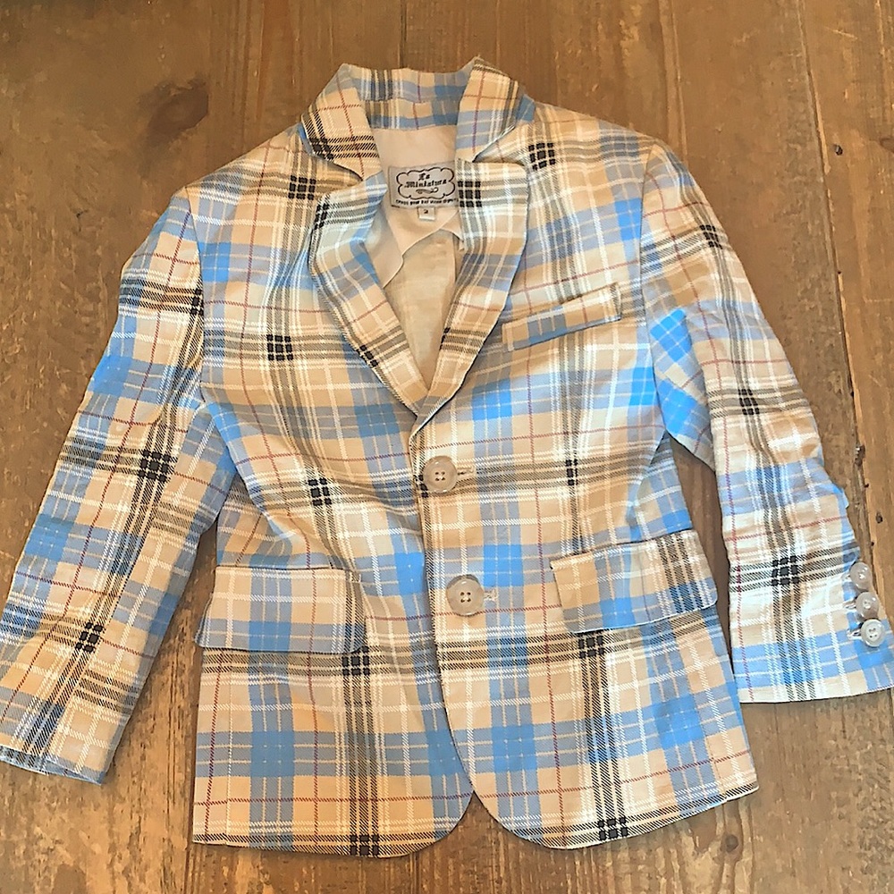 La Miniatura Checkered Linen Toddler Jacket NEW size 2T